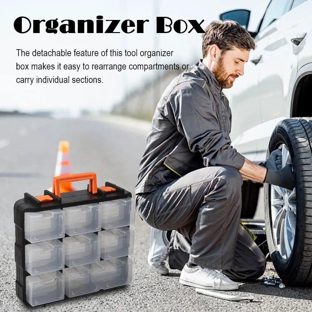 1pc Handheld Double-sided Tool Box Parts Storage Box Parts Manager with Detachable Divider Hinge Cover for Parts Storage