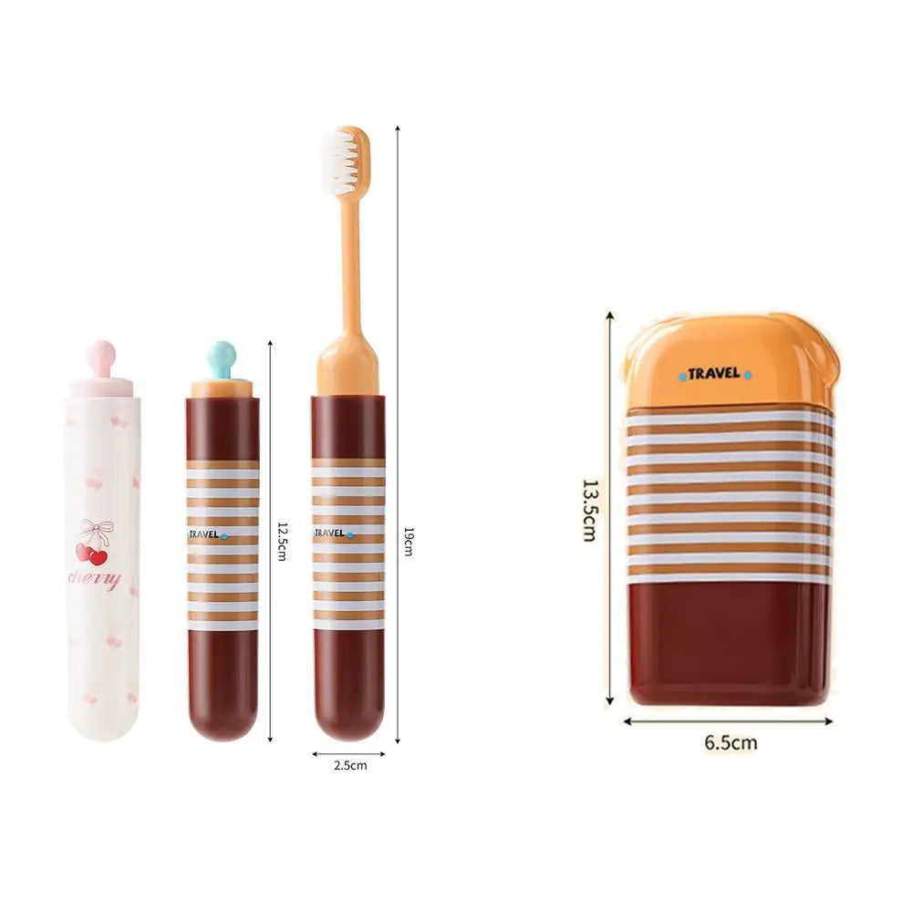 2-IN-1 Travel Toothbrush Set Portable Foldable Toothpaste Tube Storage Box Mini Soft Bristled Folding Toothbrush Dispenser