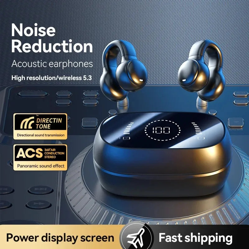 2pcs Bone Conduction Earphones Bluetooth 5.3 Wireless TWS Stereo Sport Headphones with Noise Cancelling Mic for Sports Gaming