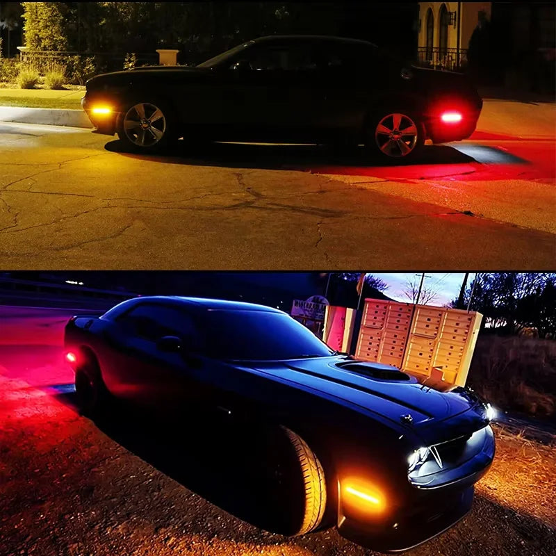 Front White / Amber Rear Red LED Fender Side Marker Lights For Dodge Challenger 2018 2019 2020 2021 2022 with Factory Widebody