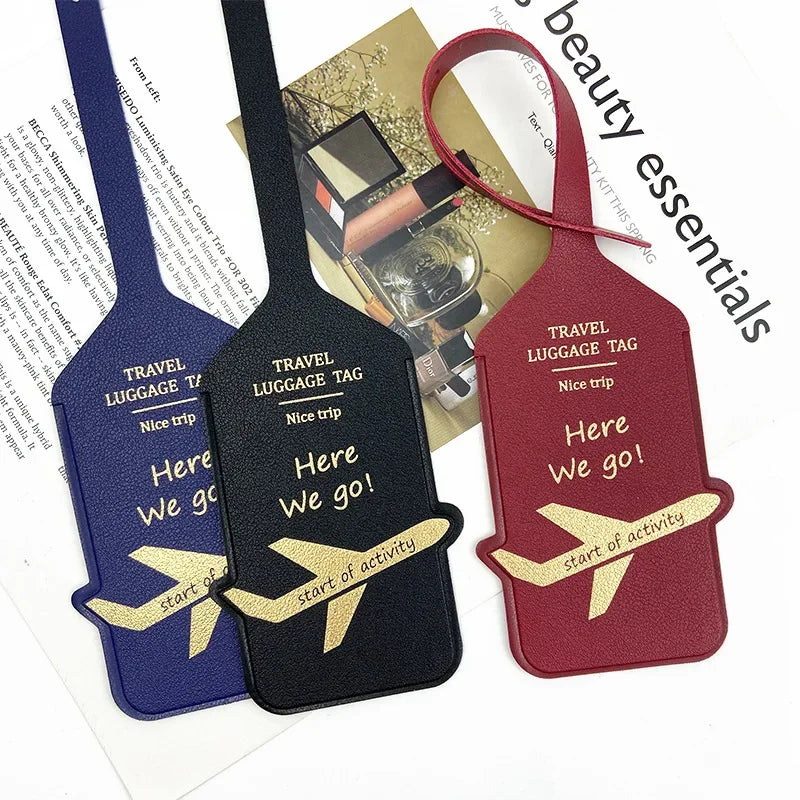 Hot Stamping Airplane Luggage Tag - PU Leather Travel Baggage Identifier with Contact Info Card