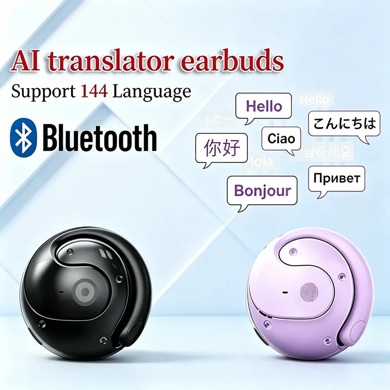 New Bluetooth Headphones AI Real Time Language Translation Earbuds 144 Languages Translator Wireless HiFi Stereo Sound Headph