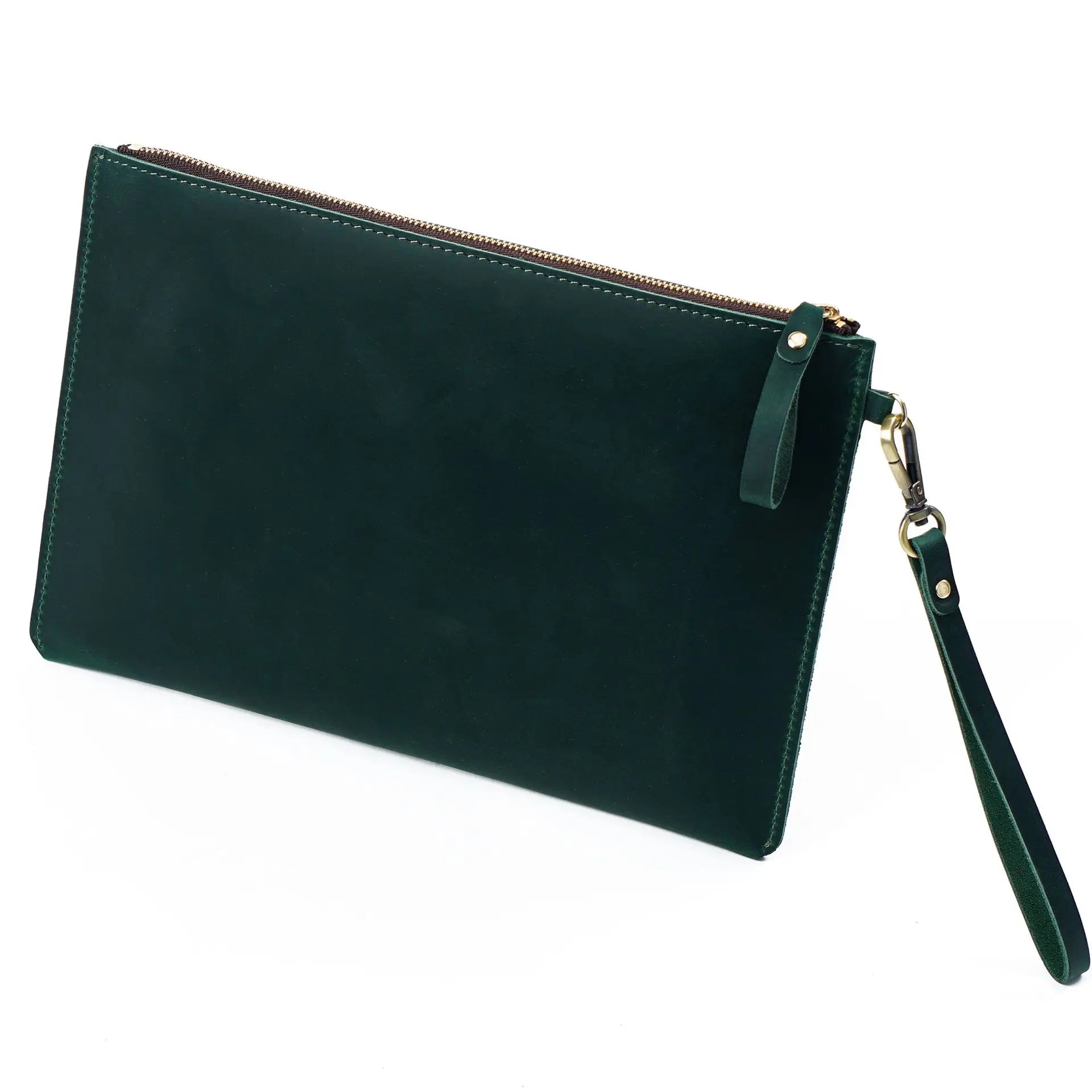 Handmade Vintage Men's Top-Grain Leather Briefcase - Medium Waxed Leather Zippered Document Organizer Clutch Bag