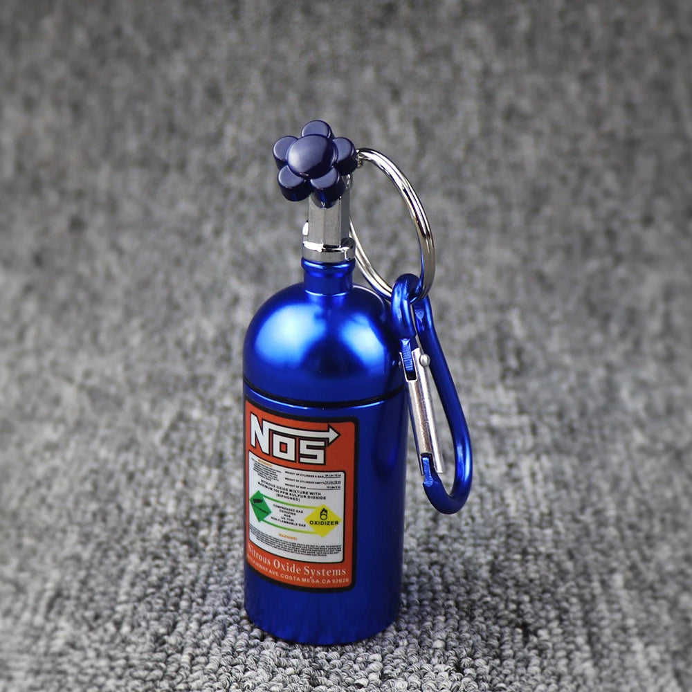 10cm Outdoor NOS Bottle Style Key Chain Car Ashtray Metal Car Ashtray High Quality Aluminium Keychain Bag Pendant