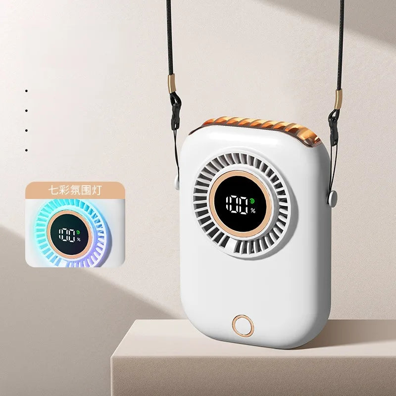 Outdoor Portable Neck Fan with Digital Display - Mini Rechargeable, Multi-Speed Adjustable, Suitable for Various Scenes