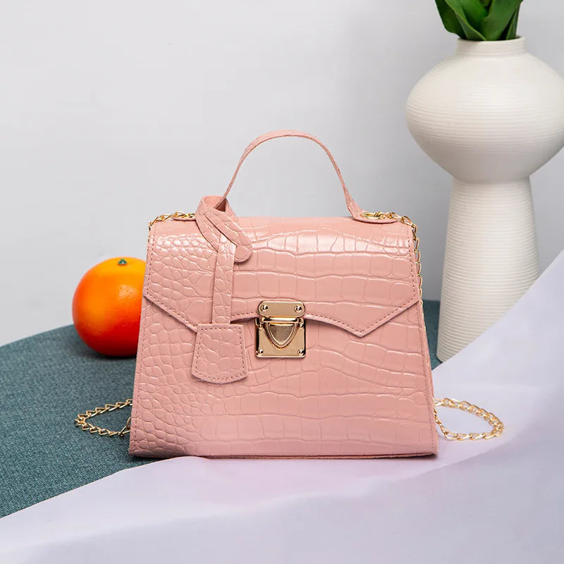 Chic Crocodile Small Tote Bag Ladies Handbag Vintage Square Bag Stylish Chain Shoulder Crossbody Bags Daily Use Phone Coin Purse