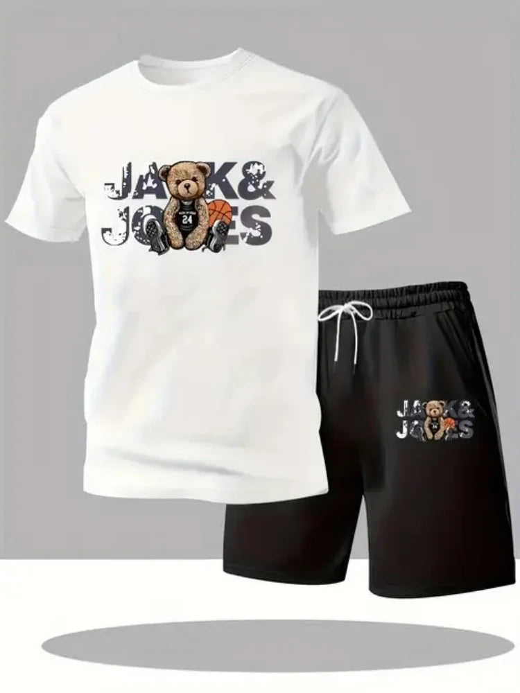 New Summer Men's European & American Style 2-Piece Outfit, Short Sleeve T-Shirt and Shorts Set