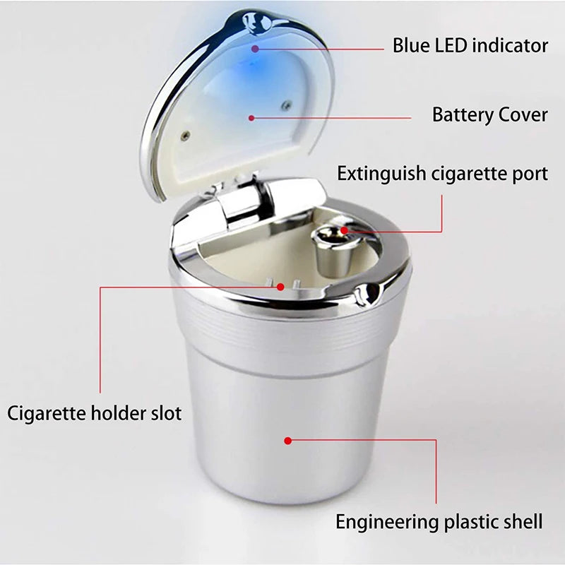 Car Ashtray with LED Light High Flame Retardant Smell-Proof Cigarette Ash Cup Holder Luxury Auto Interior Decorative Accessory
