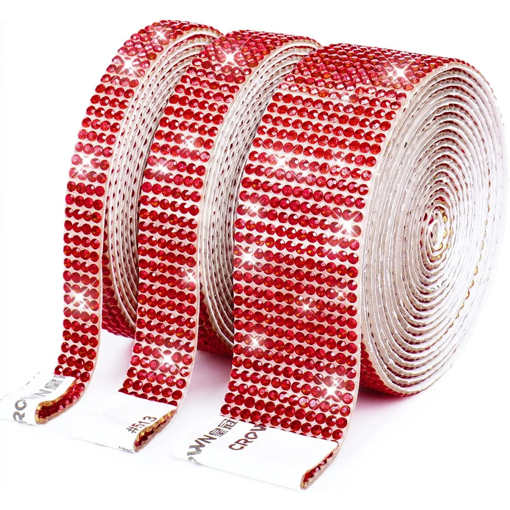 1/5/10Yards Self Adhesive Rhinestone Ribbon Bling Crystal Diamond Ribbon Roll Wrap Glittering Rhinestones Sticker for Decoration