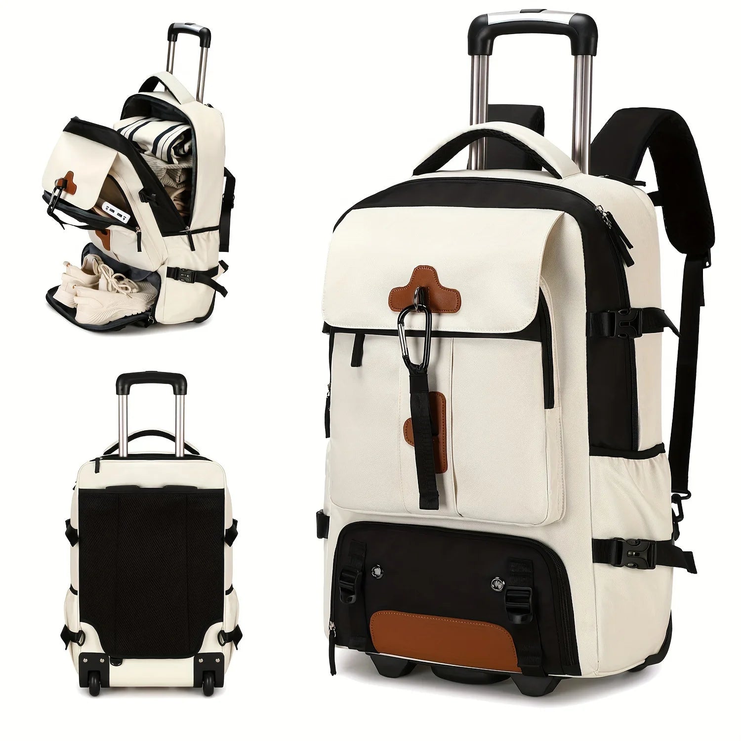 Rolling Backpack Large Capacity Travel Backpack with Wheels Carry On Luggage Backpack for Men Outdoor Trolley Travel Backpack