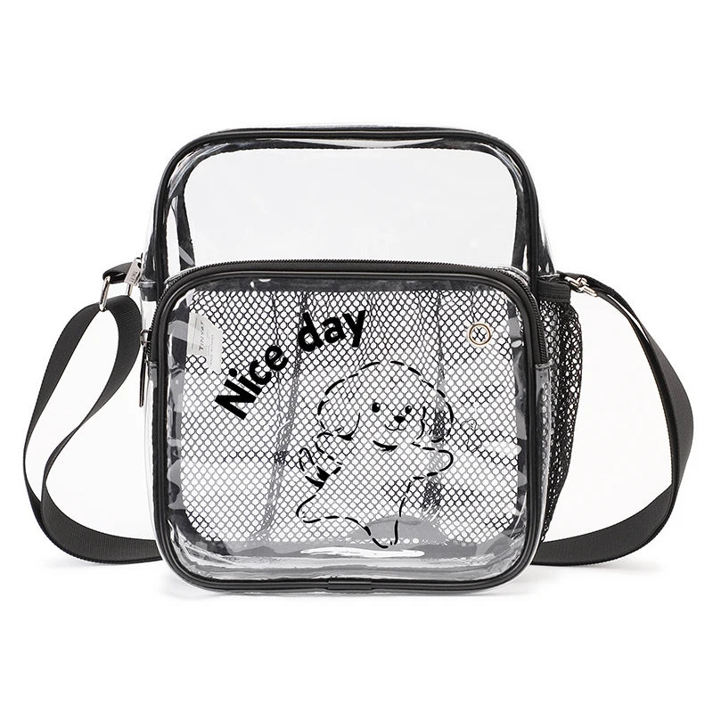 TINYAT PVC Clear Messenger Bag Women Transparent Shoulder Bag Waterproof Crossbody Bag for Music Concert Sports Race