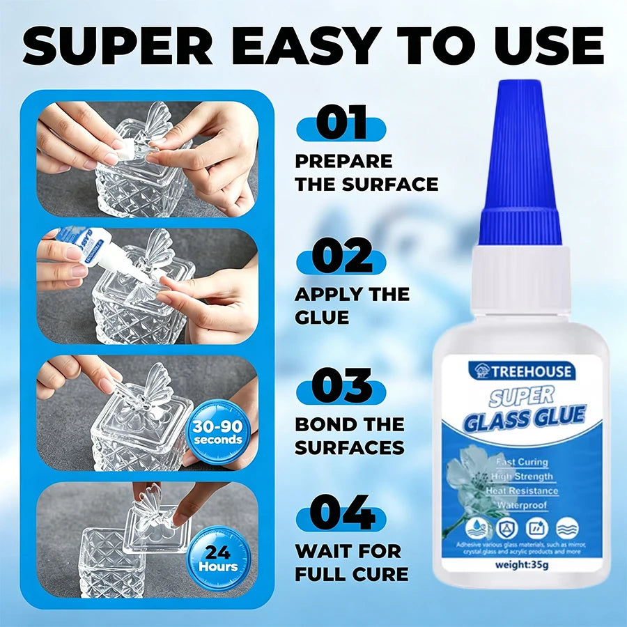 1-6pcs 35g CA Super Glass Glue Fast Curing Clear Waterproof Strong Adhesive for Glass, Mirror, Ceramic, Plastic & Metal Repair