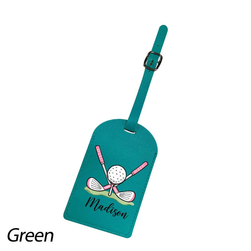 Custom Golf Luggage Tag Synthetic Leather Name ID Label with Privacy Flap Sporty Style Perfect for Suitcases Backpacks Gym Bags