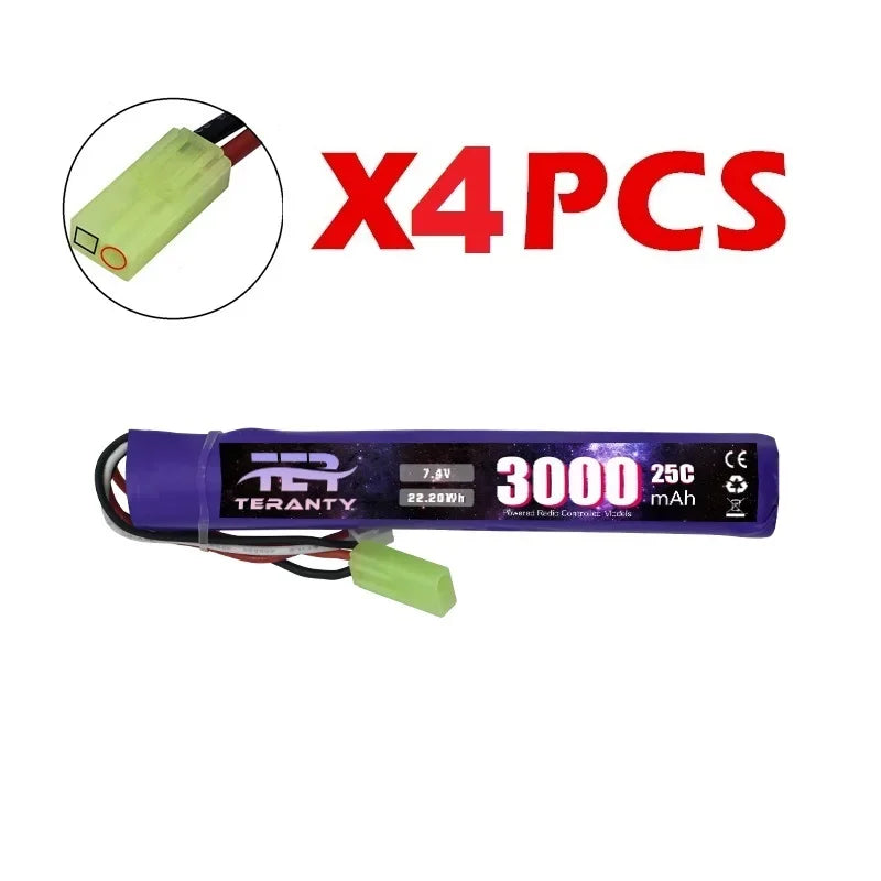 7.4V 3000mAh LiPo Battery with Small Tamiya Deans T Connector 2S For Electric Toys Water Bullet Gun Battery Parts Accessories