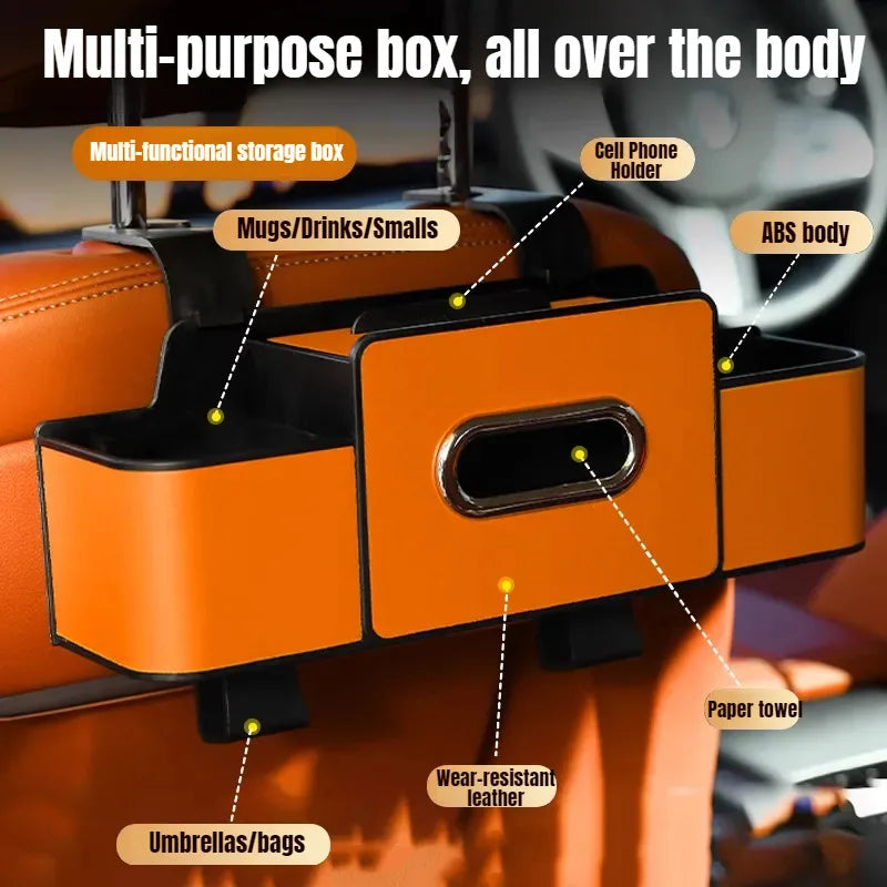 Car Backrest Storage Box Multi-Function Hanging Chair Back Organizer  Seat Back Tissue Box Universal  Vehicle Water Cup Holder