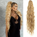 AOOSOO Synthetic Water Ponytail Hair Extension Clip On Woman's Ponytail Hair Accessories Long Curly Wig Natural Curly Black