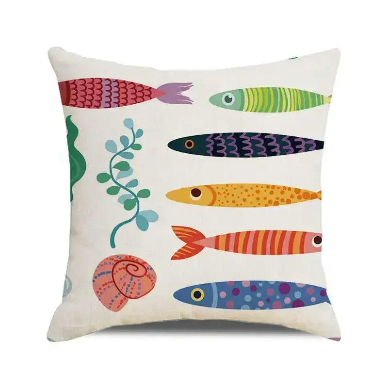 Ocean breeze and small fish pattern Double-sided Printed pillow cover Short plush Suitable living room sofas throw cushion cover