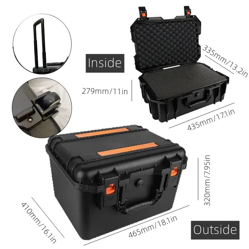 Large Tool box on wheels Shockproof Hard Case Portable Trolley Tool box Wheeled Safety Protector Tool Storage Box Tool Case