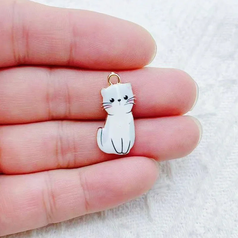12pcs Cartoon Alloy Drip Oil Cute Cat Pendant DIY Accessories Cat Necklace Bracelet Key Pendant