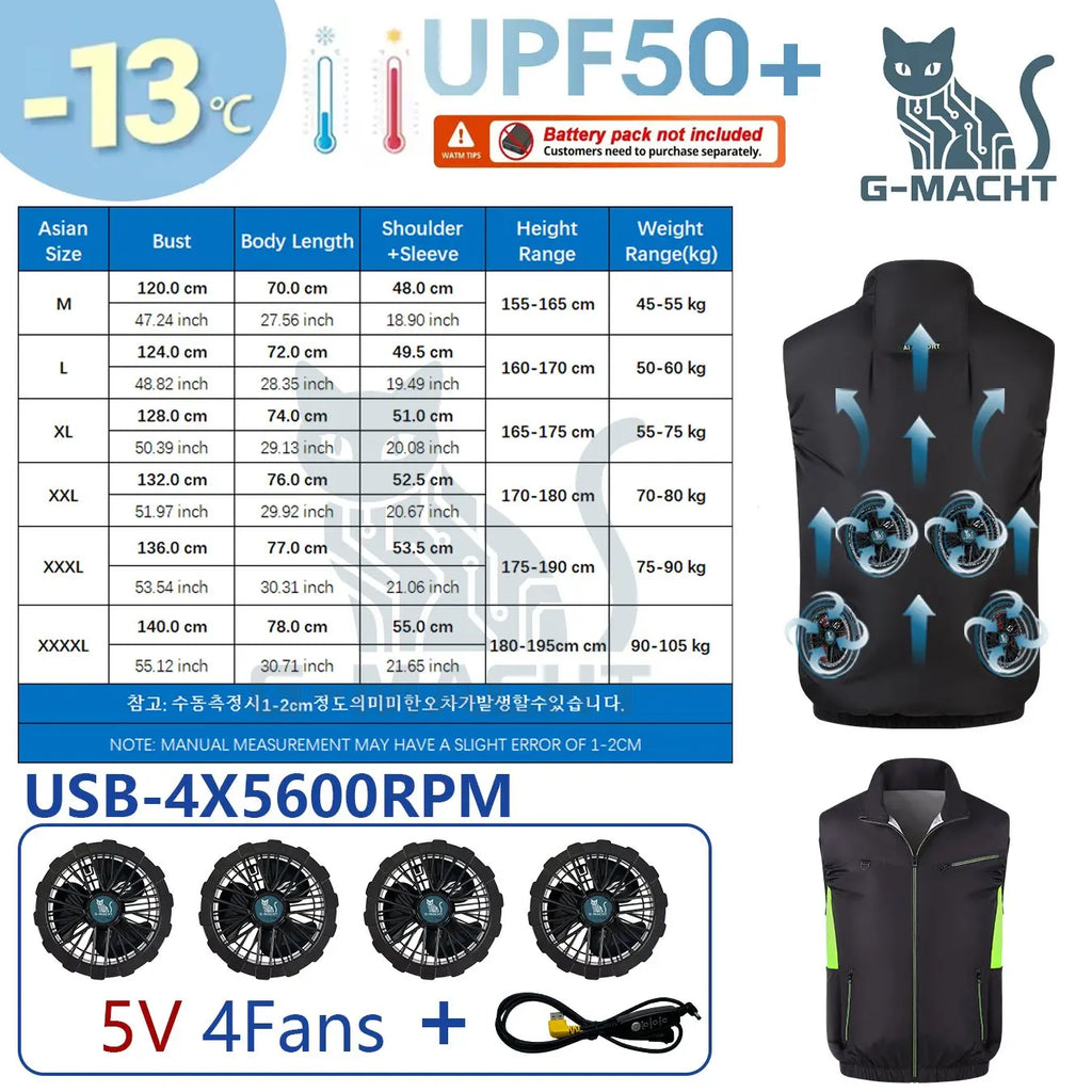 G-MACHT Summer Breathable Wearable Cooling 2-3-4Fans Vest Ice Cooling Air Conditioner Clothes For Outdoor Fishing Heat Resistant