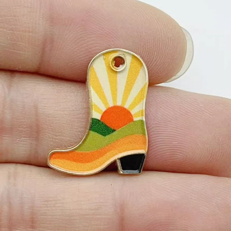 10 pcs Color Printed Cowboy Boots Alloy Pendant European and American DIY Jewelry Accessories Spot Wholesale