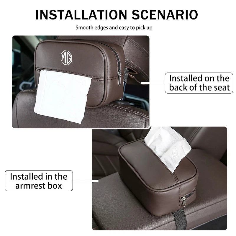 Universal Car Tissue Box Leather Auto Seat Back Tissue Dispenser For MG 6 3 5 7 TF ZR ZS HS GS GT Hector RX5 RX8 350 550