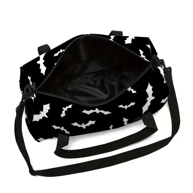 White Bat Black Large Capacity Luggage Bag for Boy and Girls Best Gifts 2D Flat Cartoon Travel Duffels Hand Bag for Children