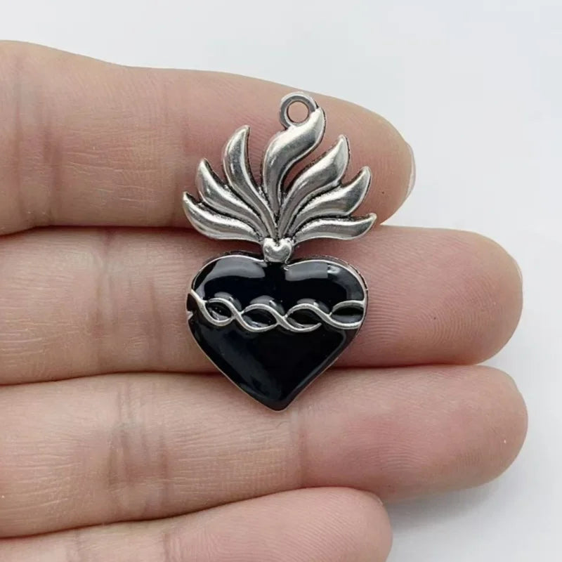 10Pcs Gothic Black Enamel Alloy Charms Mixed Vintage Heart Cross Skull Coffin Metal Pendants For DIY Earrings Bracelet Keychain
