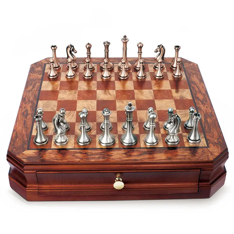High-end chessboard 30.5cm/12inch international chess set with metal pieces includes 2 additional queens. various holiday gifts.