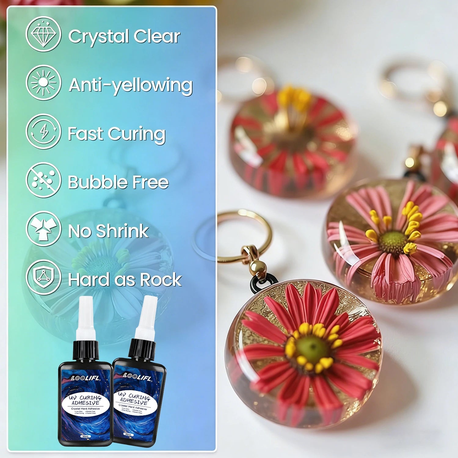 UV Resin Kit with Light, 50g UV Glue Curing in Seconds -  for Jewelry UV Glue Adhesive, Plastic Welding & Glass/Acrylic Repair