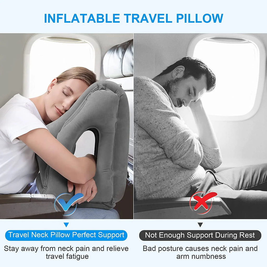 New Pattern Inflatable Travel Pillow Portable Chin Support Neck Pillow for Airplane Car Bus Train Office Nap Rest Support Pillow
