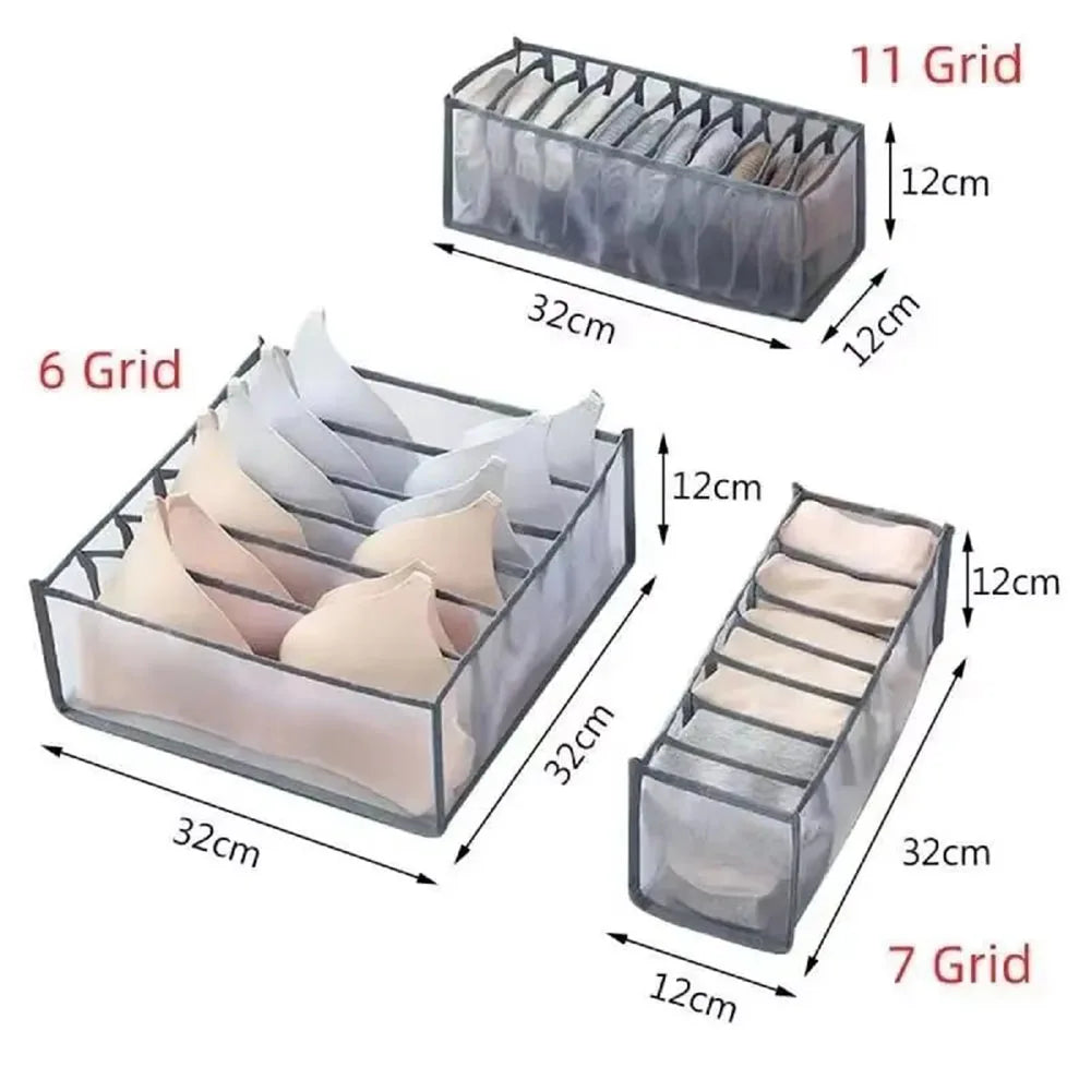 3-Pack Home Storage Boxes Foldable Plaid Underwear Combination Bags - Nylon Drawer Dividers for Socks Panties and Underwear
