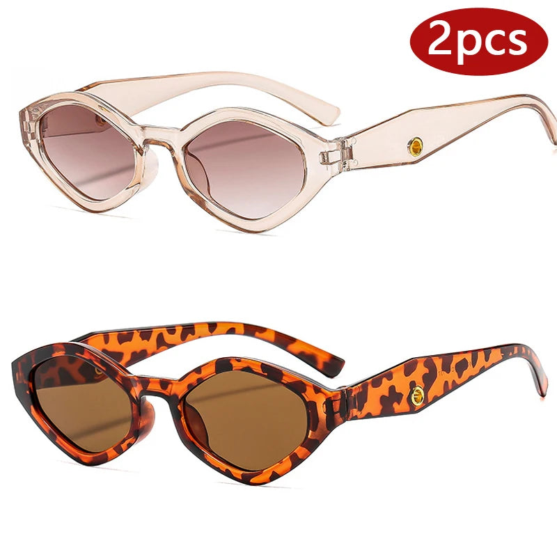 Hiking 2pcs Fashion Diamond Shaped Women‘s Anti Light Glasses Vintage Small Frame Punk Polygonal Glasses Outdoor Eyewear