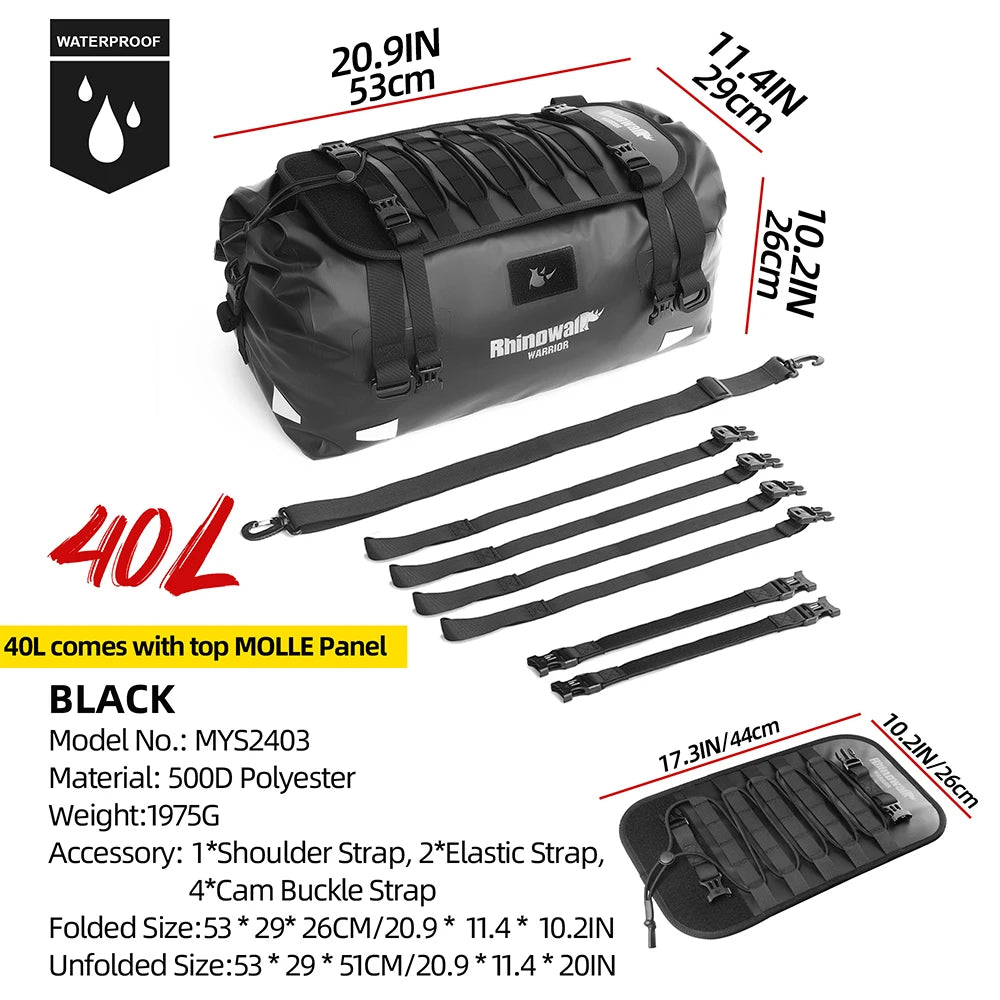 Rhinowalk Motorcycle Saddle Bag Waterproof 20L/40L/65L Universal Pannier Side Bag Top Travel Luggage Box Free Combination