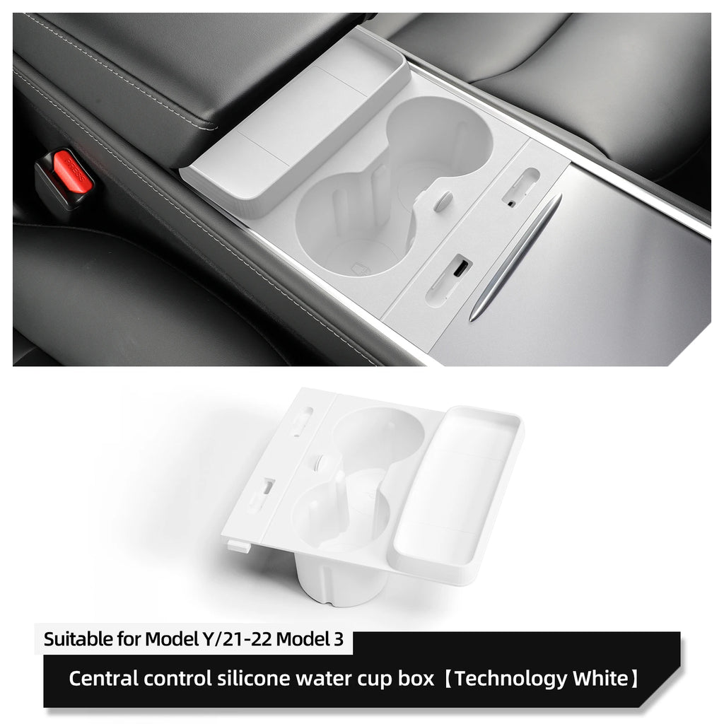 For Tesla Model Y Multifunctional Water Cup Holder Central Control Storage Box Model3 Drinks Holder Storage Tray Car Accessories
