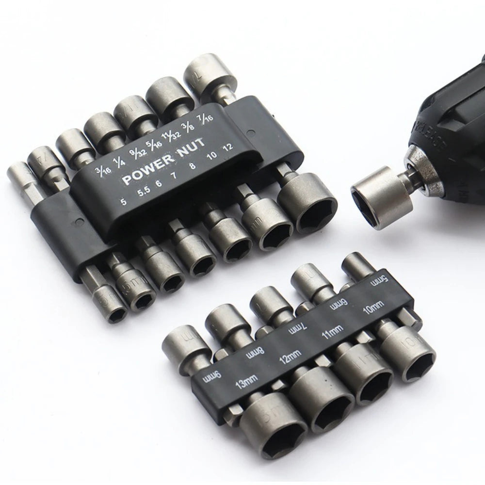 1-4Set 5-12mm Hex Sockets Sleeve Nut Driver Set 1/4in Impact Nut Driver Set 9/14Pcs Power Nut Screwdriver Set Bits Sets Tools