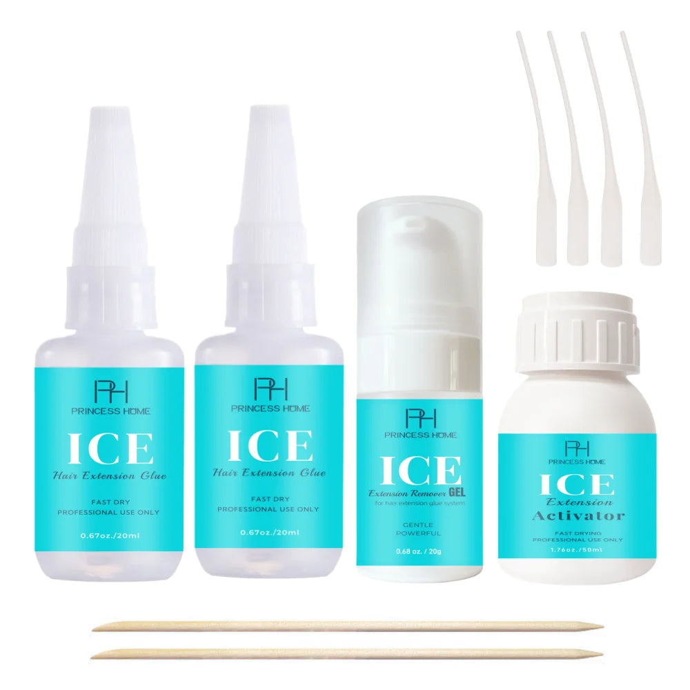 Ice Hair Extension Glue Gel Kit for Cold Bonding Hair Extension Custom Logo Four Bottle Bond Glue Adhesive and Remover Kit