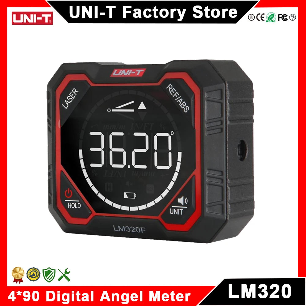 UNI-T LM320F/E/D Digital Inclinometer Laser Angle Meter High Precision 4x90° Relative & Absolute  Measure Magnetic Inclinometer