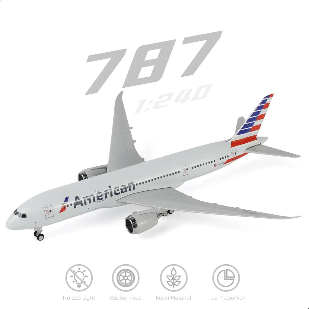 30cm American B787 diecast resin Airplane Model Toy Kit with Stand Wheel for Birthday Holiday Aviation Gift or Collectible