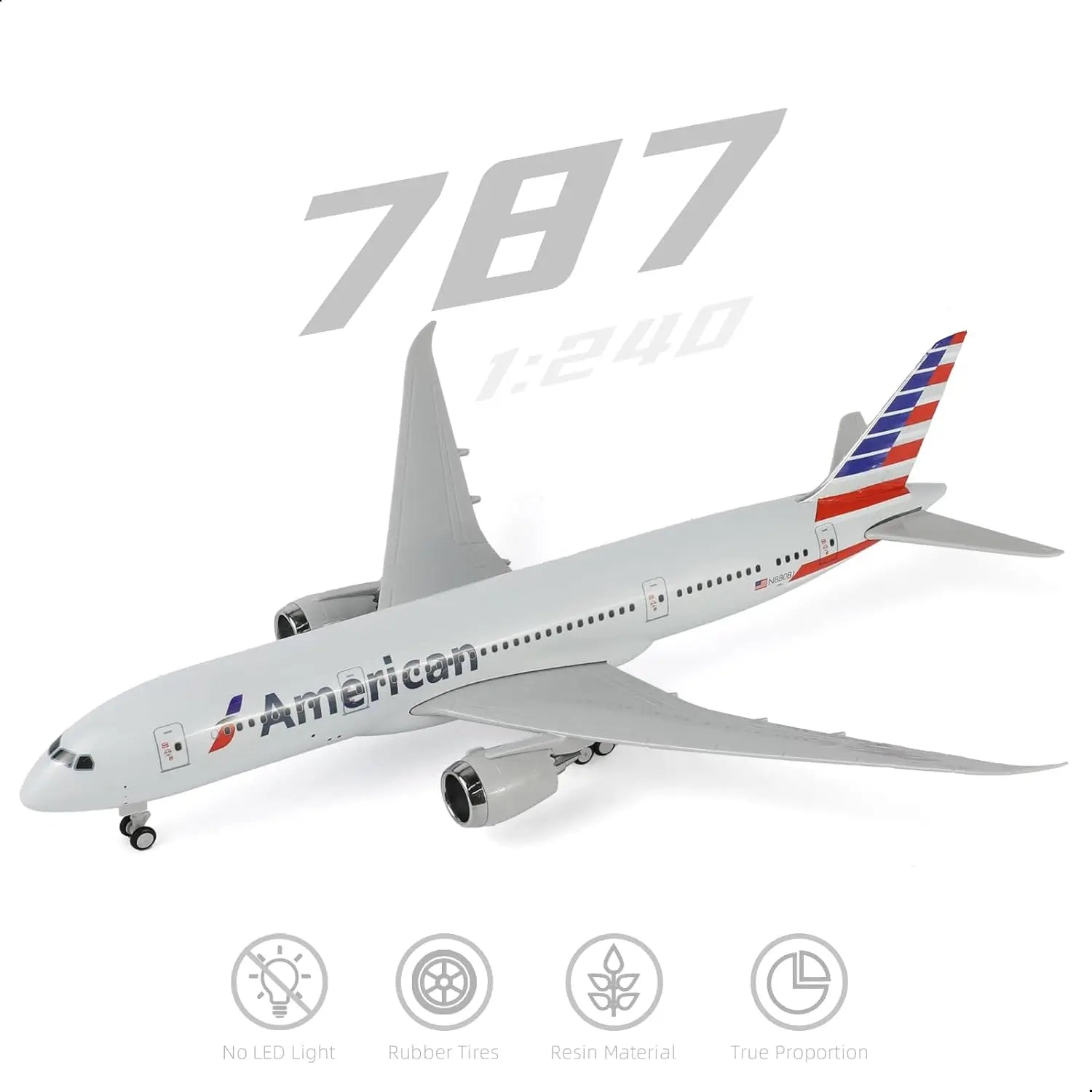 30cm American B787 diecast resin Airplane Model Toy Kit with Stand Wheel for Birthday Holiday Aviation Gift or Collectible