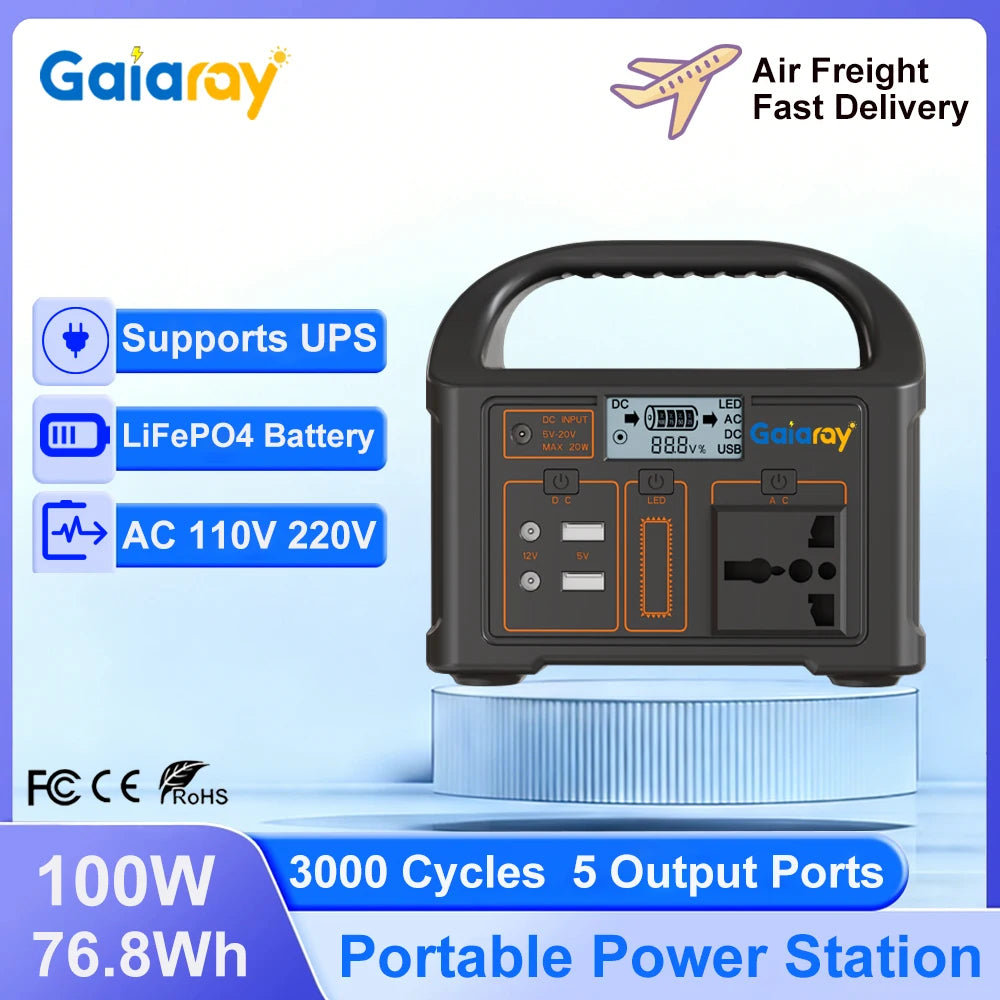 Gaiaray 100W Portable Power Station AC110V 220V 76.8Wh Solar Generator Outdoor Power Bank For Camping Travel Emergency Energy