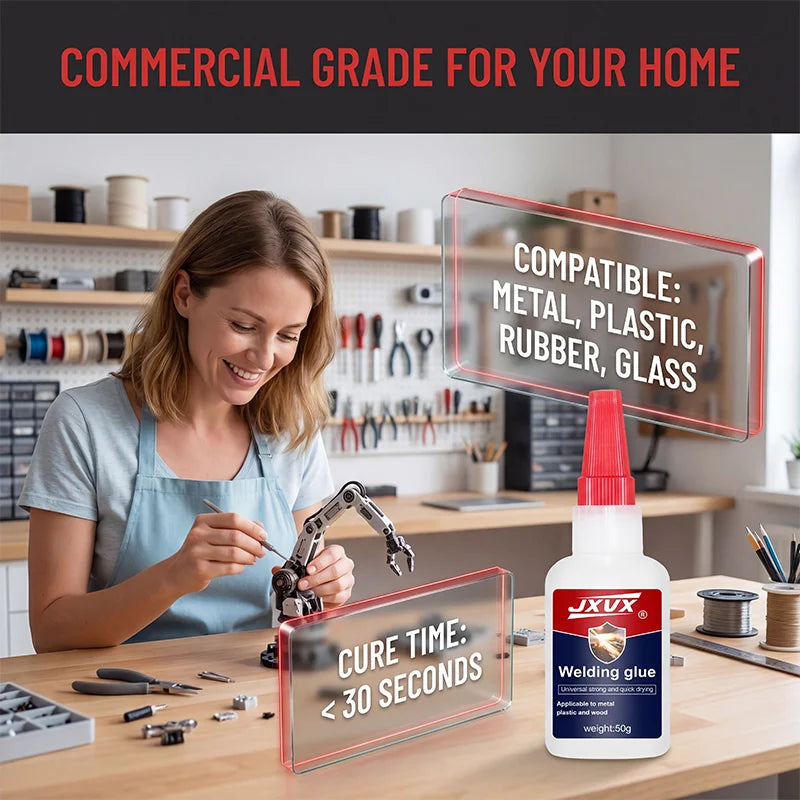 50g Quick-Drying Oil-Based Welding Adhesive. Ultra-Fast Drying Glue with Great Hold, Waterproof and Shock-Resistant, for Repairing Metal, Plastic, Ceramic and Rubber Items