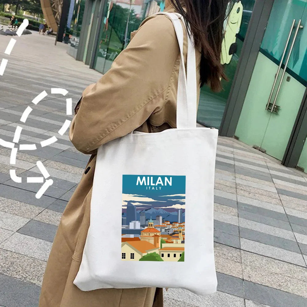 Kyiv Ukraine Milan Rio De Janeiro San Diego Santorini Greece Sydney Tokyo Women Canvas Shoulder Cotton Tote Bag Shopping Handbag