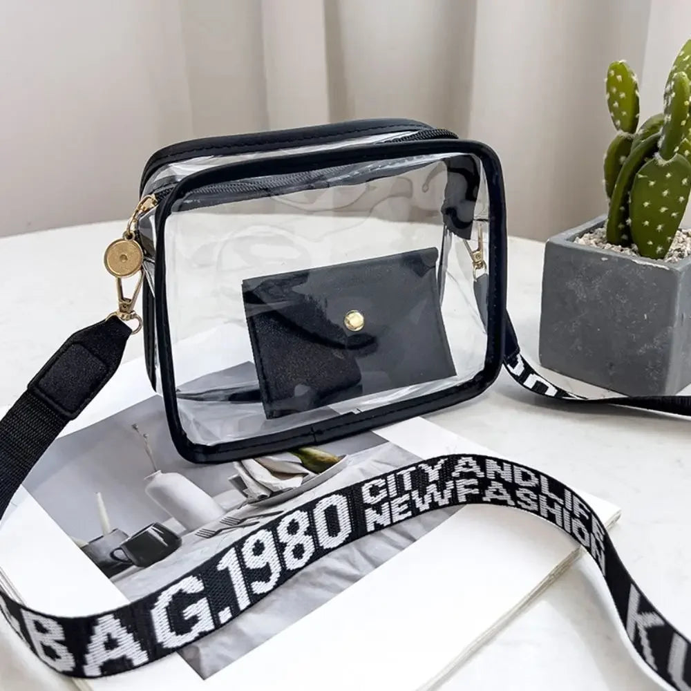 PVC Transparent Jelly Bag Small Square Bag Transparent Crossbody Bag for Women Candy Color Letter Fashion Shoulder Bag