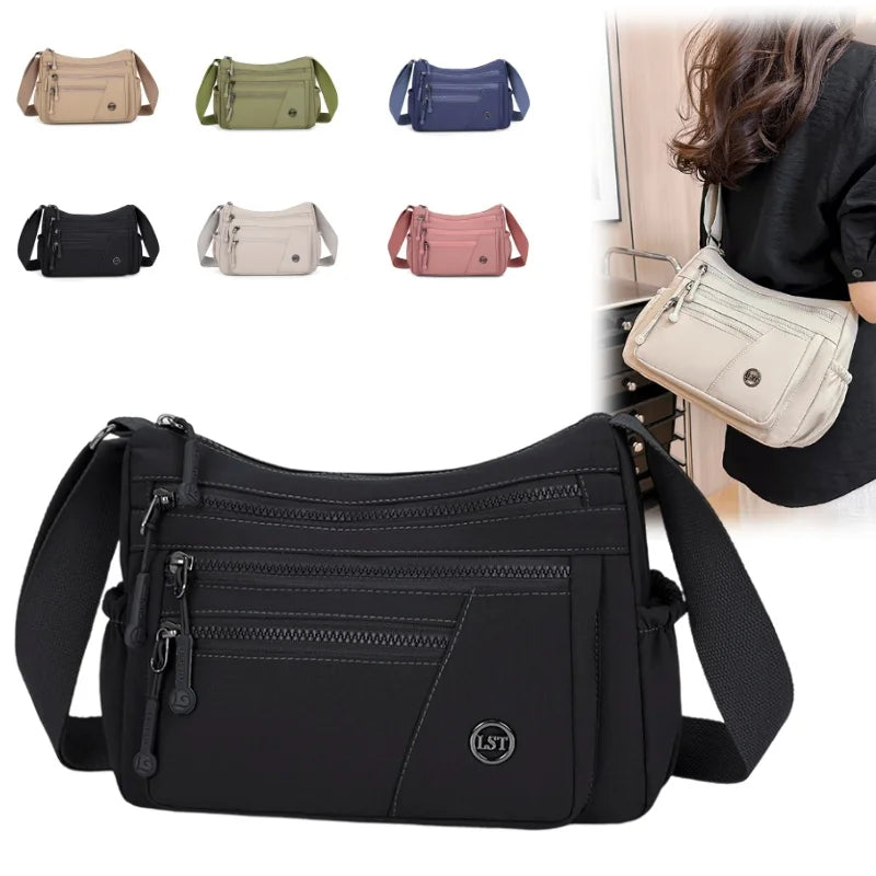 Anti Theft Organized Pockets Women Nylon Crossbody Bag Lightweight Waterproof Oxford Large Capacity Travel Commute Satchel
