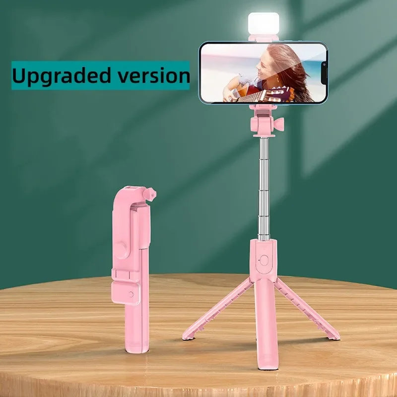 Selfie Stick Tripod Stand with Wireless Bluetooth Remote Extendable Stainless Steel Rod for Mobile Phones Live Streaming Selfie