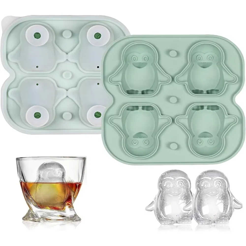 Ice Cube Tray,Silicone Ice Cube Tray with Lid,Penguin Ice Cube Trays for Whiskey Cocktails Gin Beer Juice, DIY Ice Cube Mold