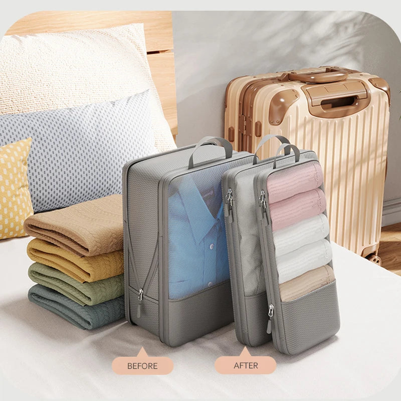 3pcs Expanded Travel Storage Bag Mesh Luggage Compression Organizer Bag High Quality Packing Cube Handheld Clothing Storage Bag