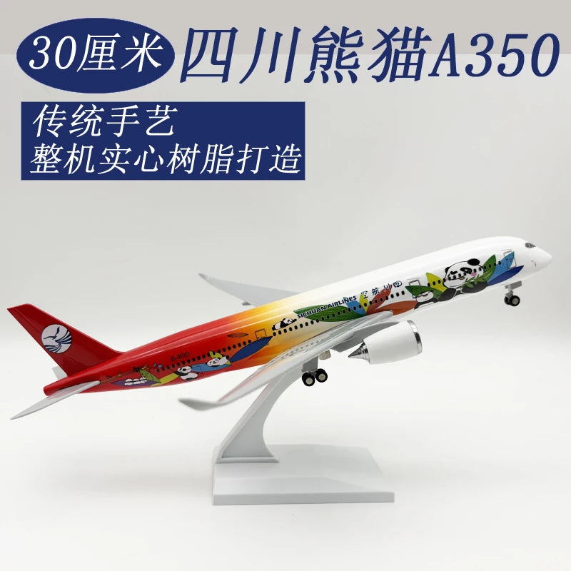 30cm A350 Sichuan Airways Diecast Airplane Toy 1/250 Scale Plane Resin Aircraft Models With Wheels & Lights Kids Collection Gift