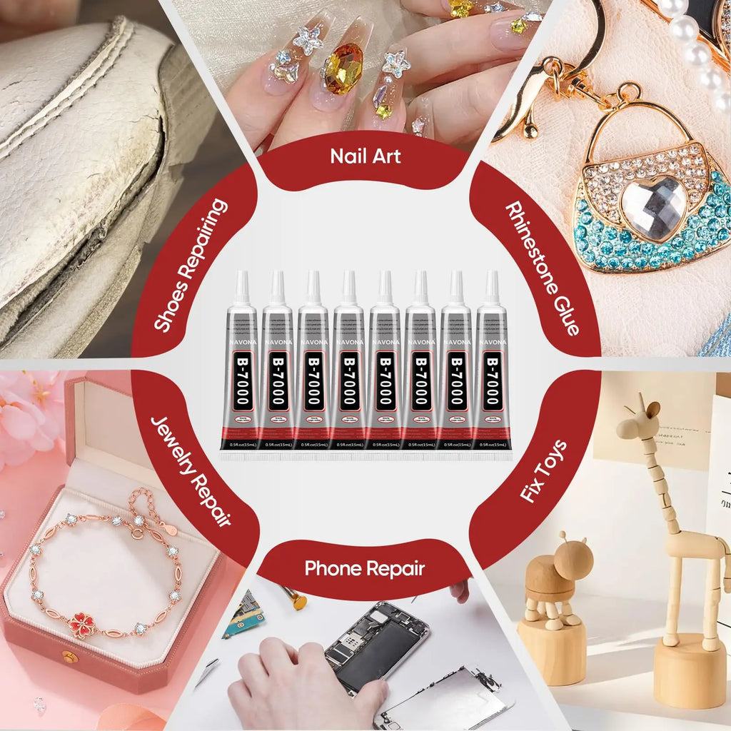 8-Pack B7000 Resin Adhesive - Waterproof Clear B-7000 Glue (15g/0.5 fl. oz.) for Jewelry, Rhinestones, and Mobile Phones